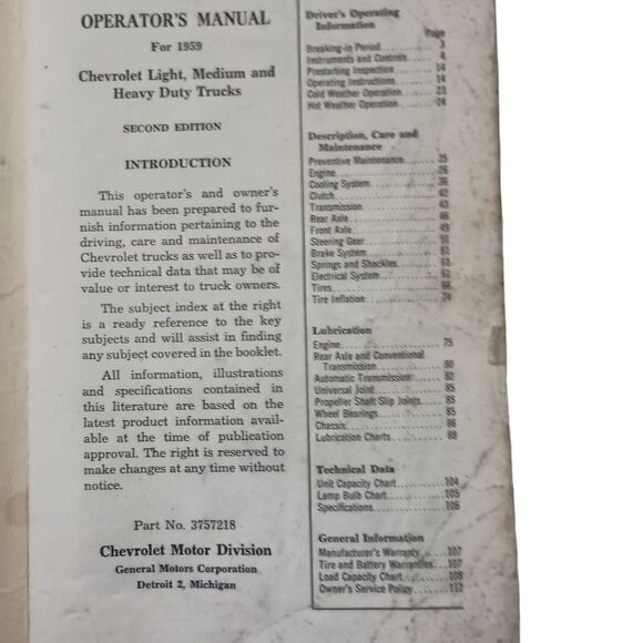 1959 Chevrolet Truck Operators Manual Pick Up Reference Guide Booklet Vintage. - Picture 11 of 11
